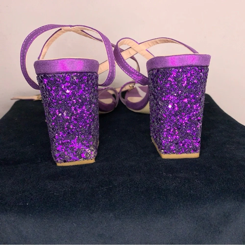 Y2K Era Size 6 Purple Glitter Chunky Heel Shoes Party Event Prom Square Toe